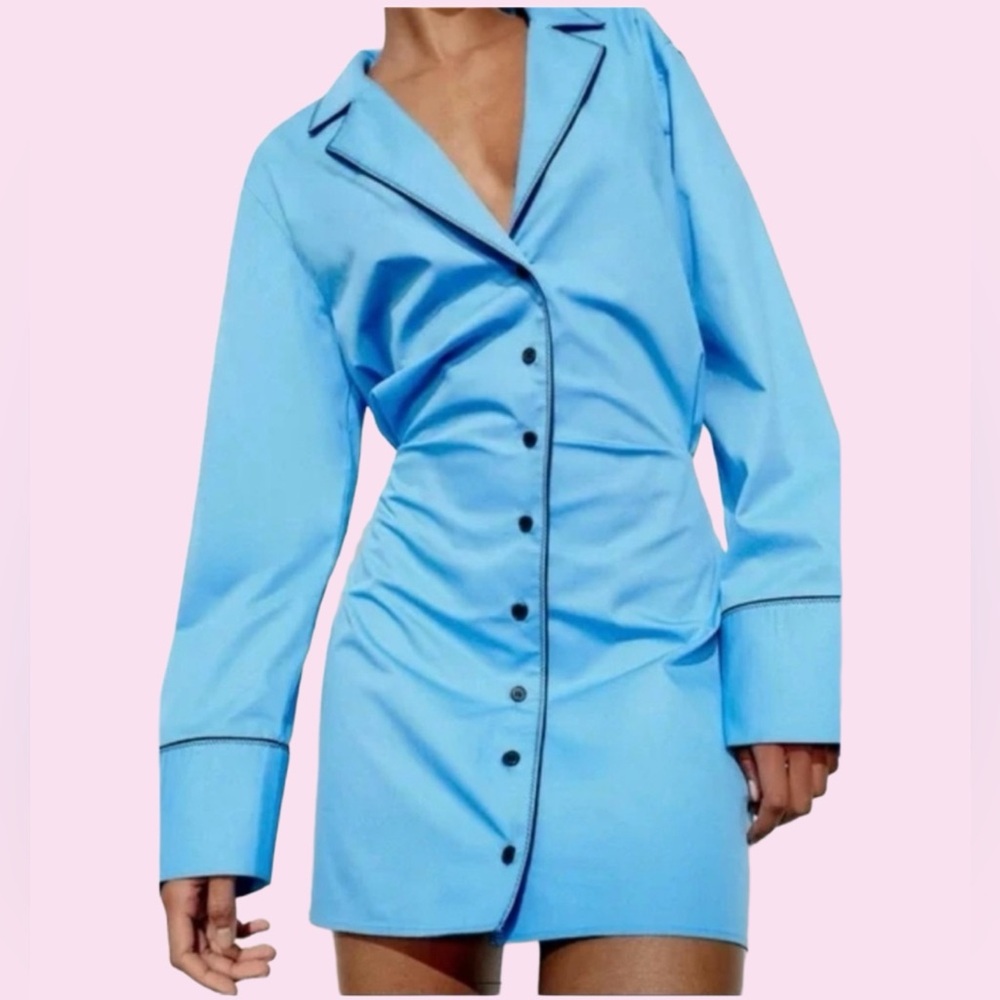 Zara long sleeve button up mini shirt dress size medium NWOT